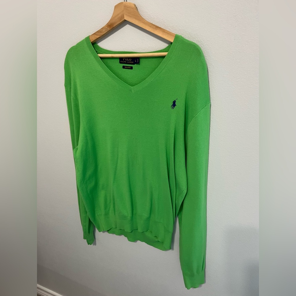 Polo // Green V Neck Sweater // L